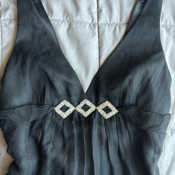 100% Silk Laundry By Shelli Segal Black Mini Dress Rhinestone y2k 6 - Picture 3 of 7